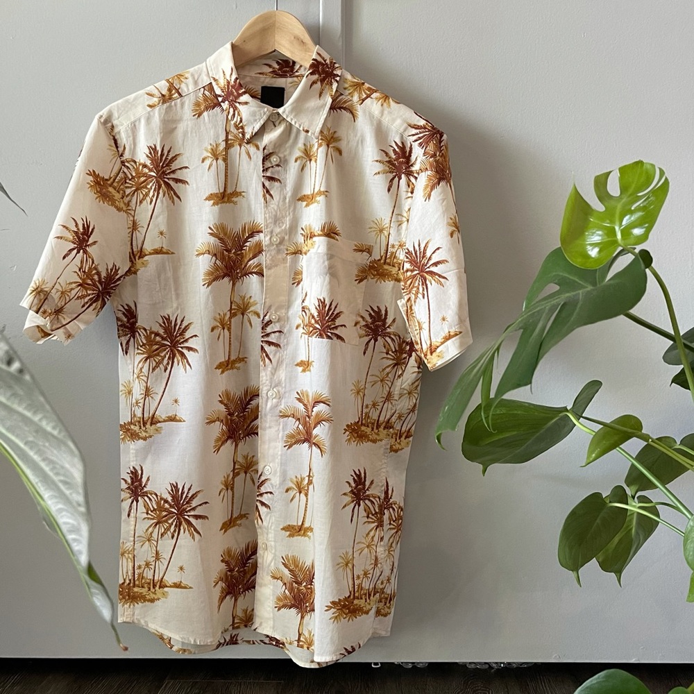 Short sleeve palm trees 100% cotton shirt